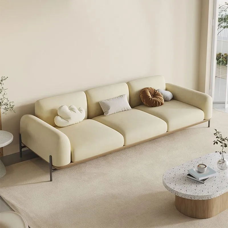 Divano moderno standard ecopelle/velluto beige Clearhalo