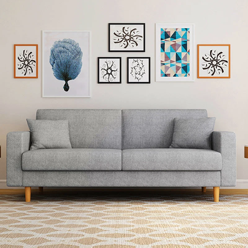 Divano moderno tessuto Divano 3 posti con braccioli quadrati e 2 cuscini Clearhalo