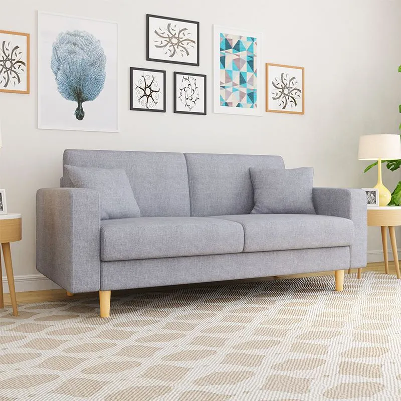 Divano moderno tessuto Divano 3 posti con braccioli quadrati e 2 cuscini Clearhalo