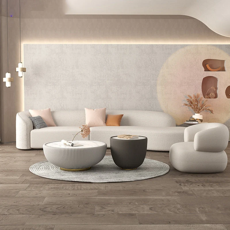 Divano moderno tessuto/ecopelle con schienale stretto e braccioli da smoking, posti sedere curvi Clearhalo