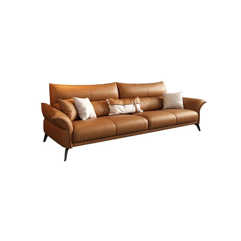 Divano moderno vera pelle con bracciolo svasato standard con schienale cucito Clearhalo