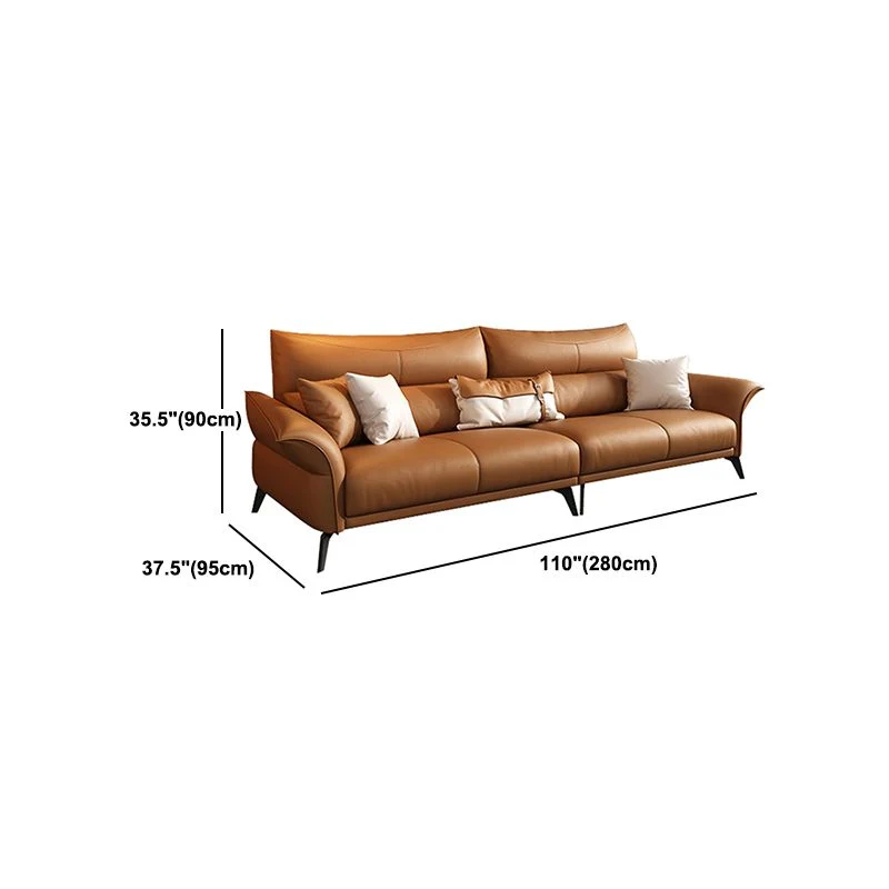 Divano moderno vera pelle con bracciolo svasato standard con schienale cucito Clearhalo