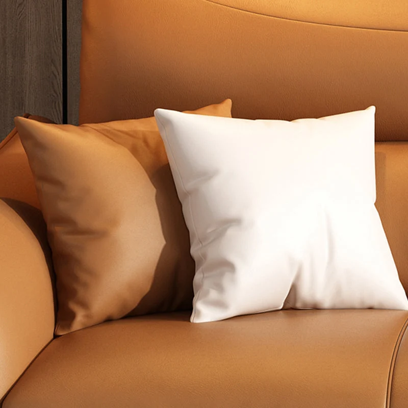 Divano moderno vera pelle con bracciolo svasato standard con schienale cucito Clearhalo