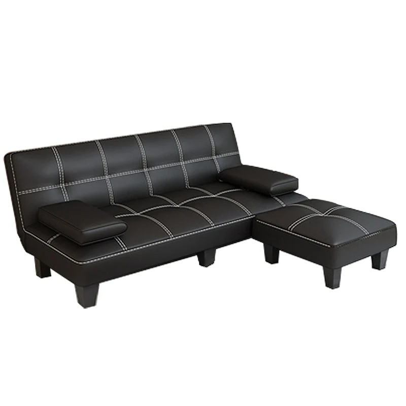 Divano moderno/componibile con braccioli ecopelle nera contemporanea con letto convertibile Clearhalo