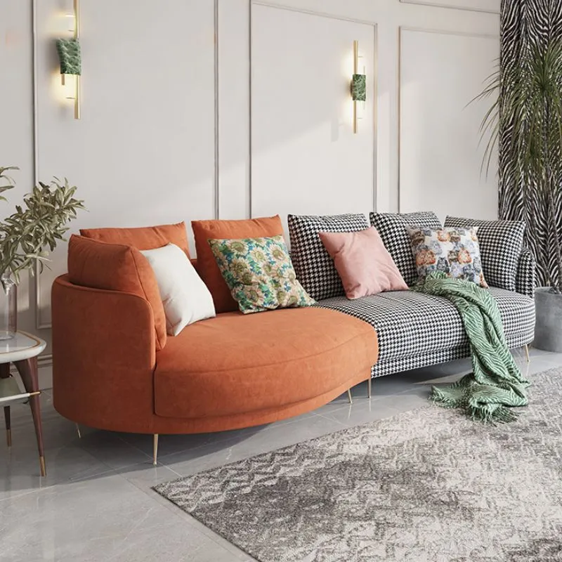 Divano modulare scandinavo ecopelle con cuscini di schienale imbottiti Clearhalo