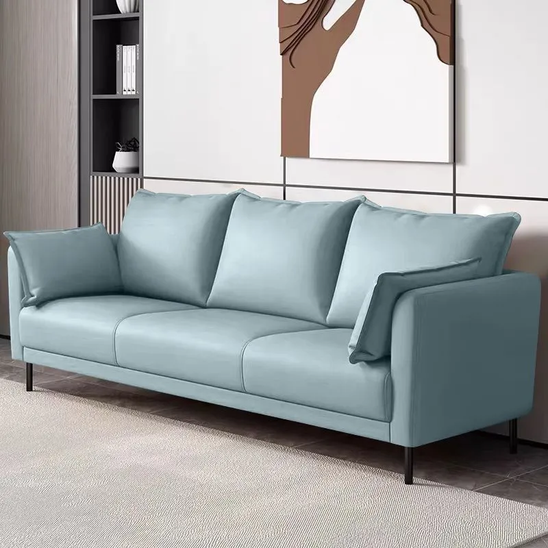 Divano 3 posti con braccioli quadrati ecopelle da 80 cm di altezza per soggiorno Clearhalo