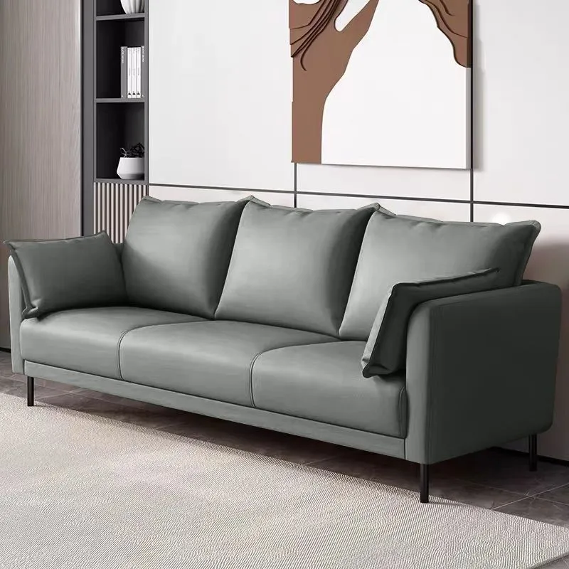 Divano 3 posti con braccioli quadrati ecopelle da 80 cm di altezza per soggiorno Clearhalo