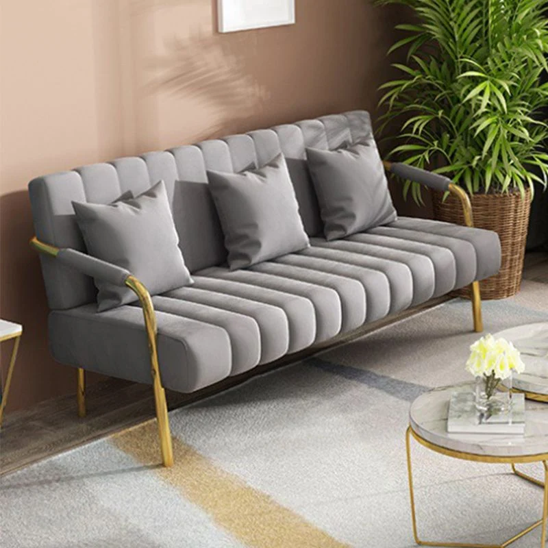 Divano 3 posti velluto con 3 cuscini e bracciolo pillow top per appartamento Clearhalo