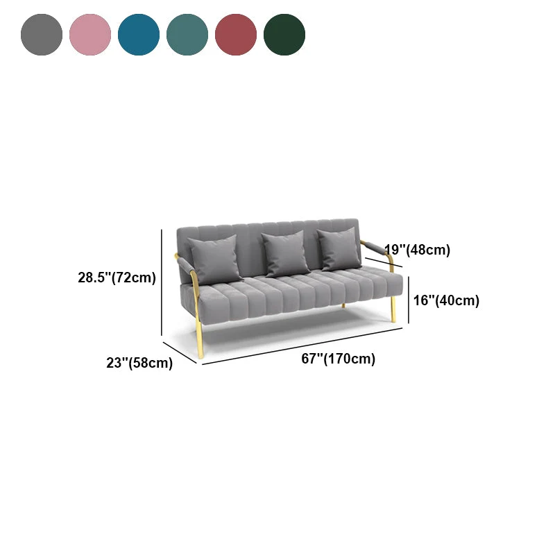 Divano 3 posti velluto con 3 cuscini e bracciolo pillow top per appartamento Clearhalo