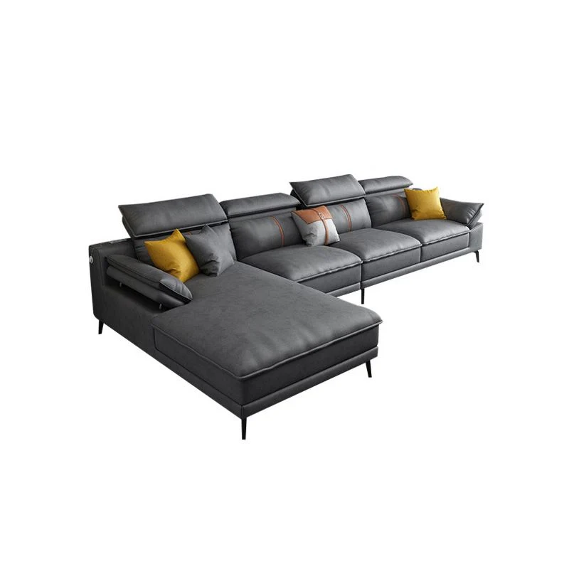 Divano regolabile moderno grigio e chaise longue con bracciolo superiore componibile Clearhalo