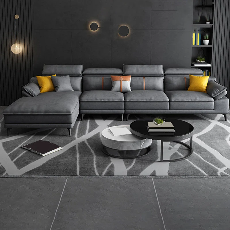 Divano regolabile moderno grigio e chaise longue con bracciolo superiore componibile Clearhalo