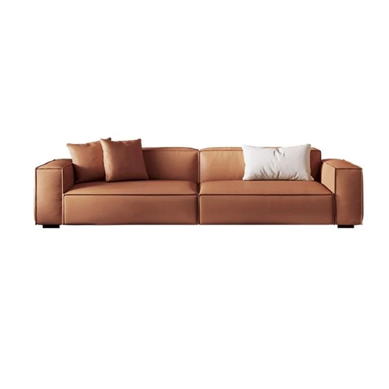 Divano rettangolare tessuto e pelle di bue stile moderno bianco/arancione Clearhalo