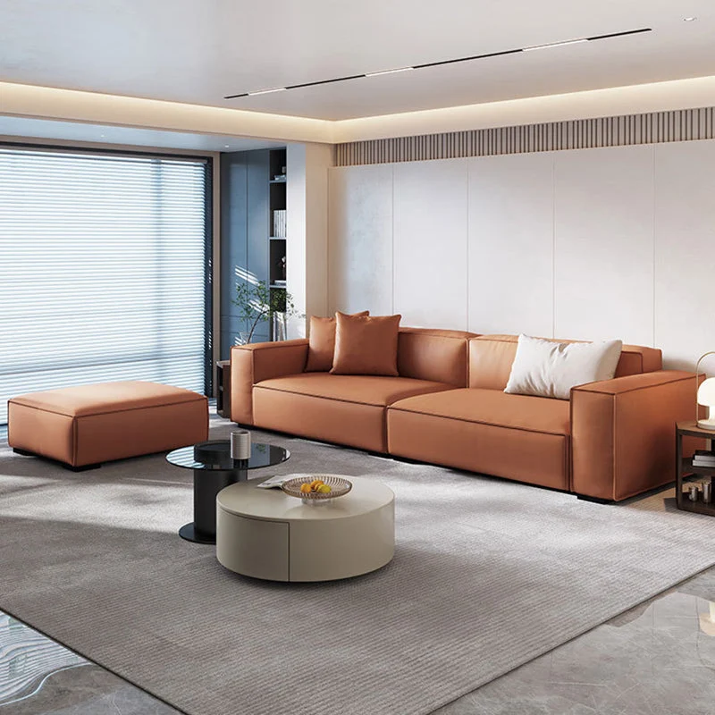 Divano rettangolare tessuto e pelle di bue stile moderno bianco/arancione Clearhalo