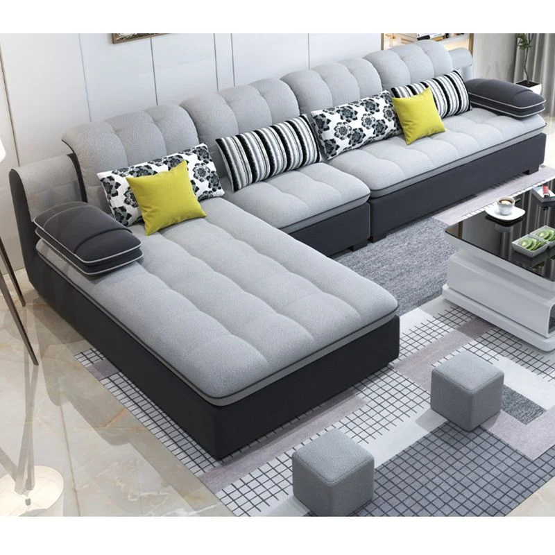 Divano scandinavo componibile con rivestimento fodera con braccioli grigio chiaro e tasca portaoggetti Clearhalo