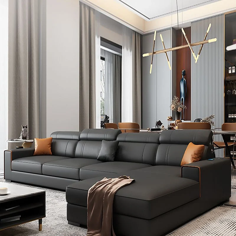 Divano scandinavo con rivestimento fisso con braccioli quadrati grigio scuro Clearhalo