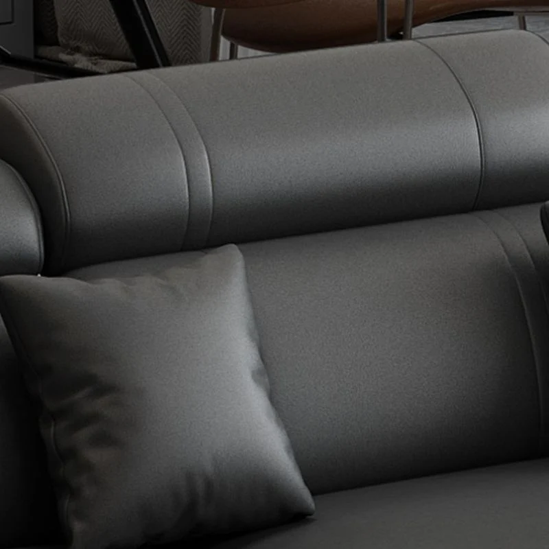 Divano scandinavo con rivestimento fisso con braccioli quadrati grigio scuro Clearhalo