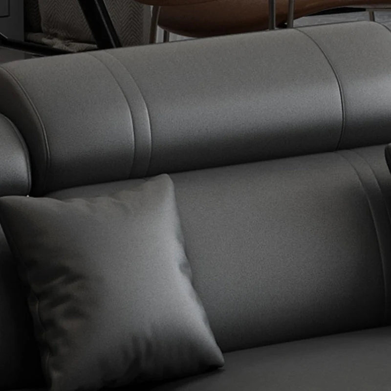Divano scandinavo con rivestimento fisso con braccioli quadrati grigio scuro Clearhalo