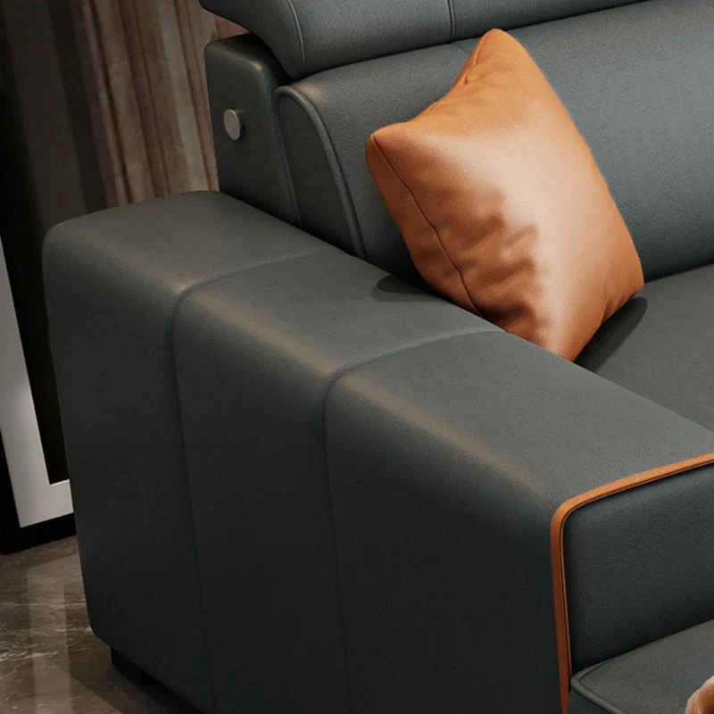 Divano scandinavo con rivestimento fisso con braccioli quadrati grigio scuro Clearhalo