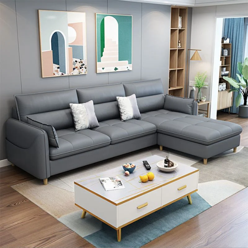 Divano scandinavo con schienale e pouf incluso per tre persone Clearhalo