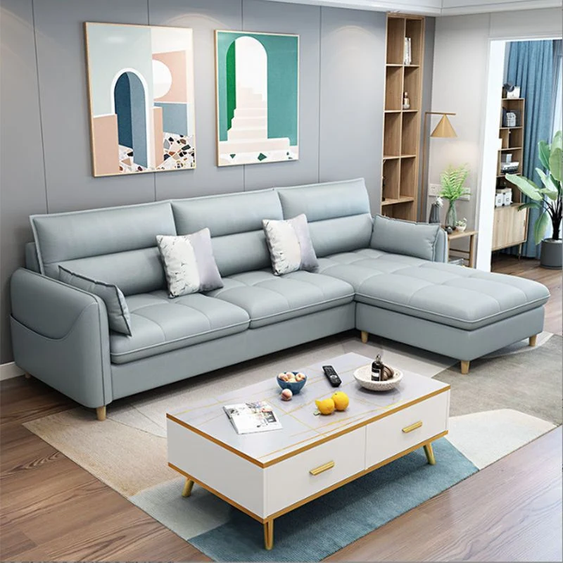 Divano scandinavo con schienale e pouf incluso per tre persone Clearhalo