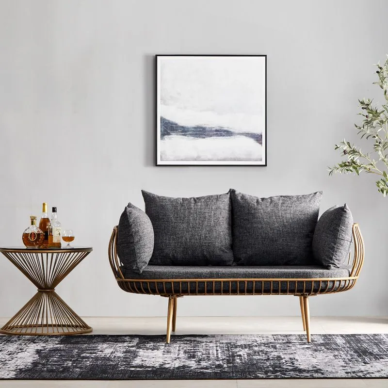 Divano scandinavo con struttura dorata e cuscino con schienale per soggiorno Clearhalo