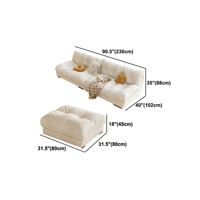 Divano scandinavo senza braccioli velluto color crema con cuscini rimovibili Clearhalo