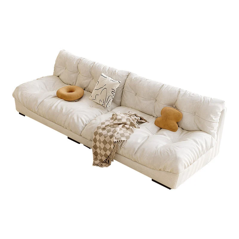 Divano scandinavo senza braccioli velluto color crema con cuscini rimovibili Clearhalo