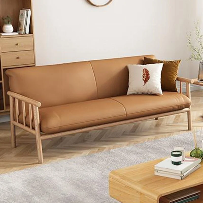Divano da soggiorno con braccioli quadrati ecopelle marrone/bianco da 81 cm Clearhalo