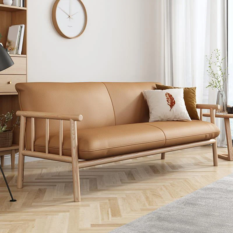 Divano da soggiorno con braccioli quadrati ecopelle marrone/bianco da 81 cm Clearhalo
