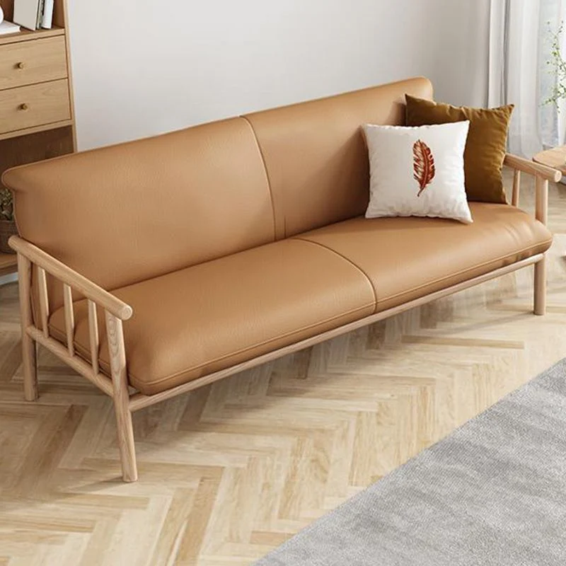 Divano da soggiorno con braccioli quadrati ecopelle marrone/bianco da 81 cm Clearhalo