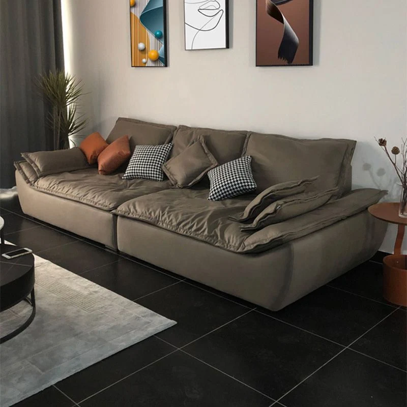 Divano da soggiorno ecopelle antimacchia con braccioli superiori, colore grigio scuro Clearhalo