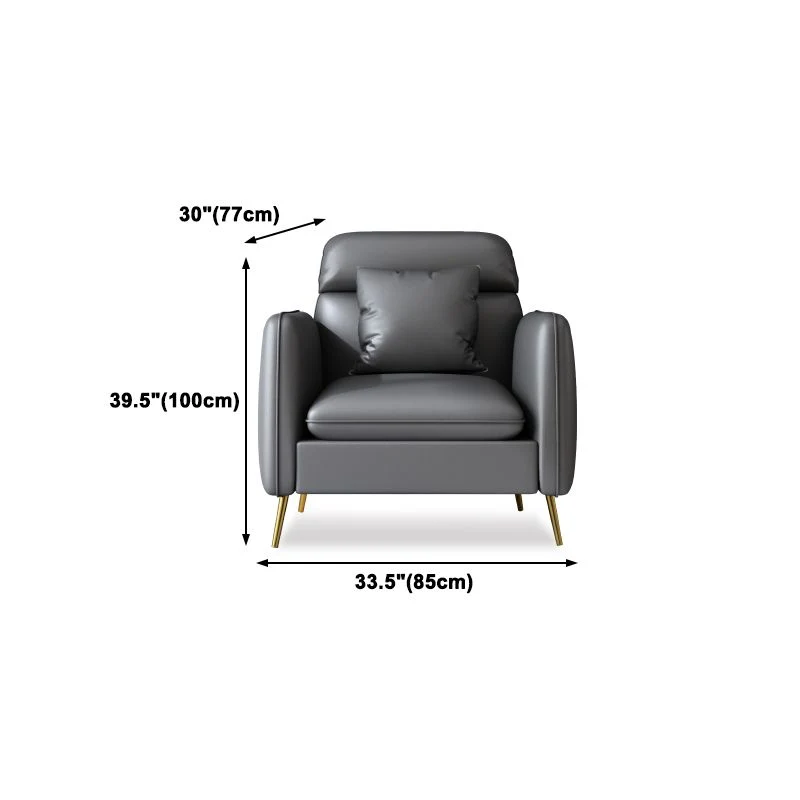 Divano da soggiorno pelle resistente alle macchie con braccioli quadrati standard grigio glam Clearhalo