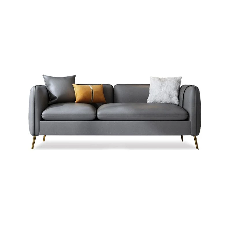 Divano da soggiorno pelle resistente alle macchie con braccioli quadrati standard grigio glam Clearhalo