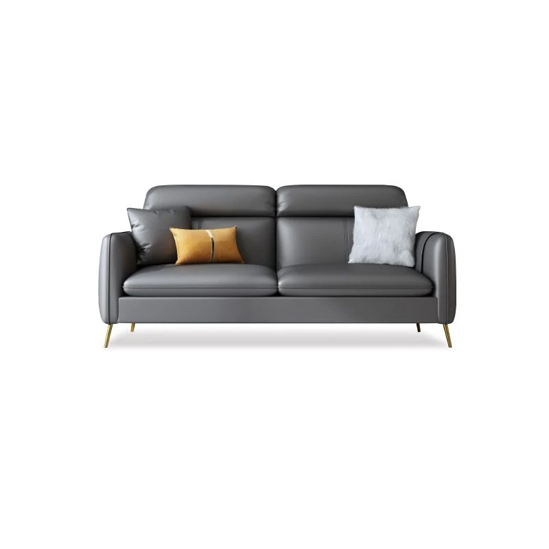 Divano da soggiorno pelle resistente alle macchie con braccioli quadrati standard grigio glam Clearhalo