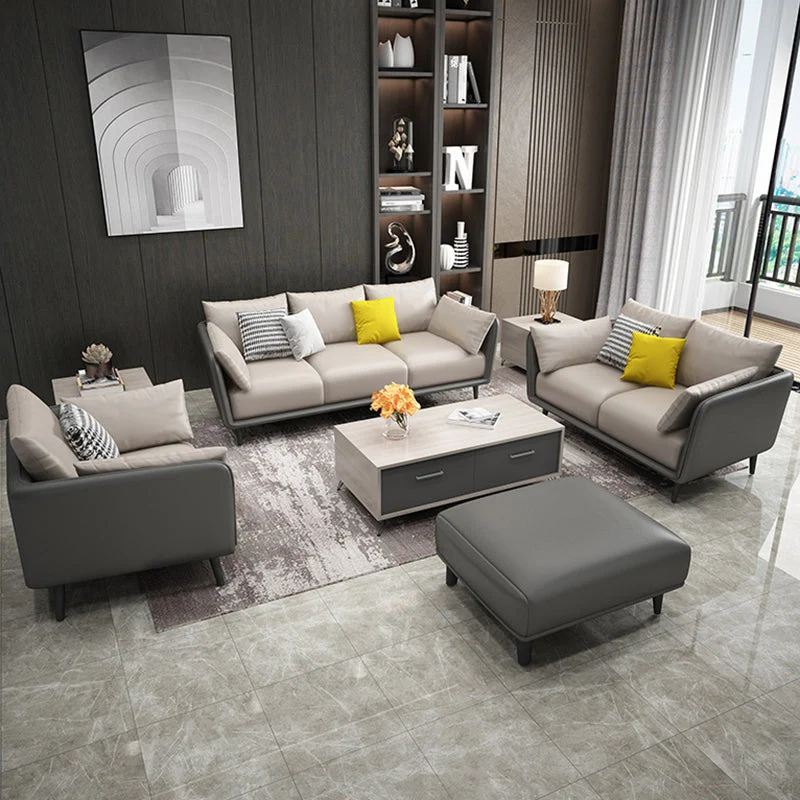 Divano standard con braccioli quadrati ecopelle resistente alle macchie e cuscini Clearhalo