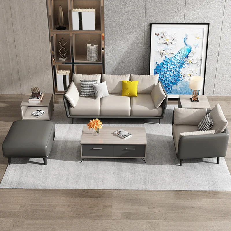 Divano standard con braccioli quadrati ecopelle resistente alle macchie e cuscini Clearhalo