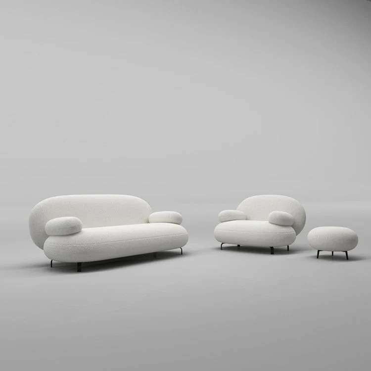 Divano standard con braccioli rotondi Divano moderno e minimalista tessuto bianco Clearhalo