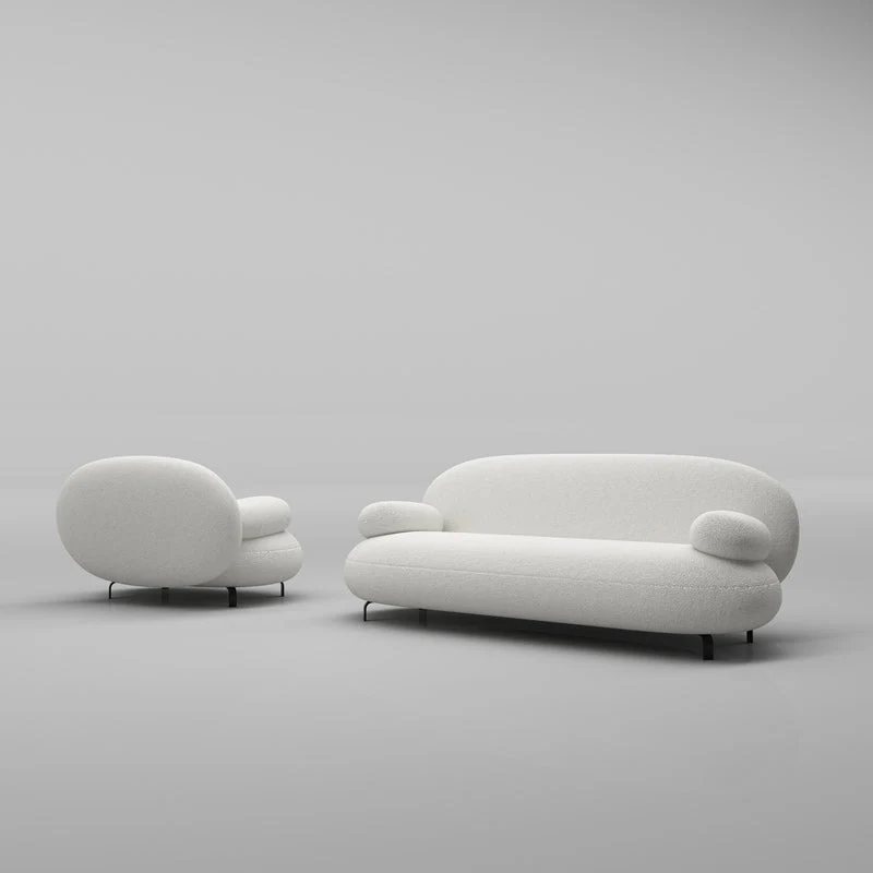 Divano standard con braccioli rotondi Divano moderno e minimalista tessuto bianco Clearhalo