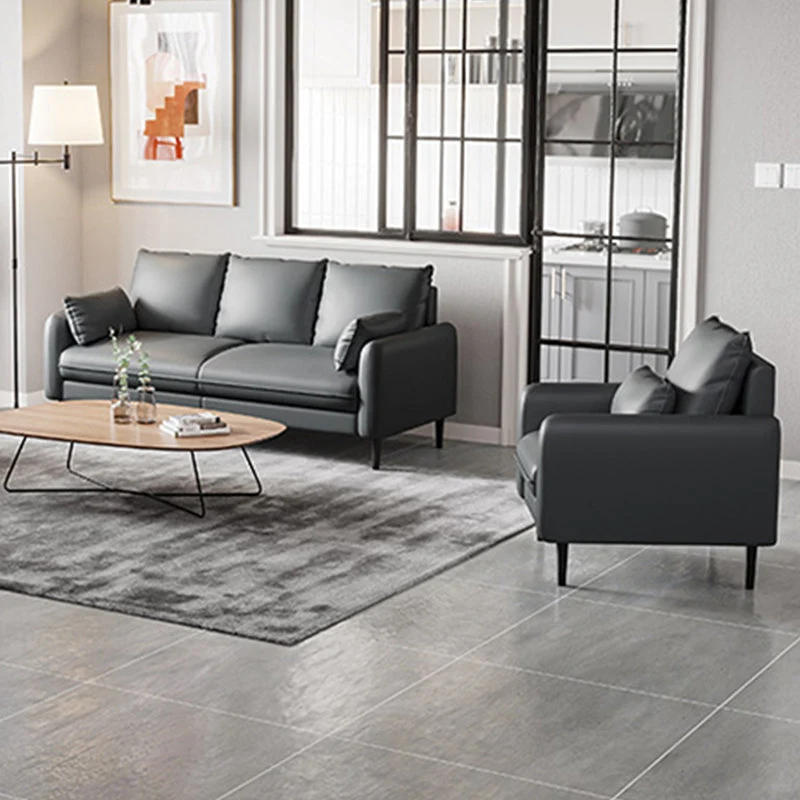 Divano standard ecopelle con braccioli quadrati per soggiorno con cuscini sostegno Clearhalo