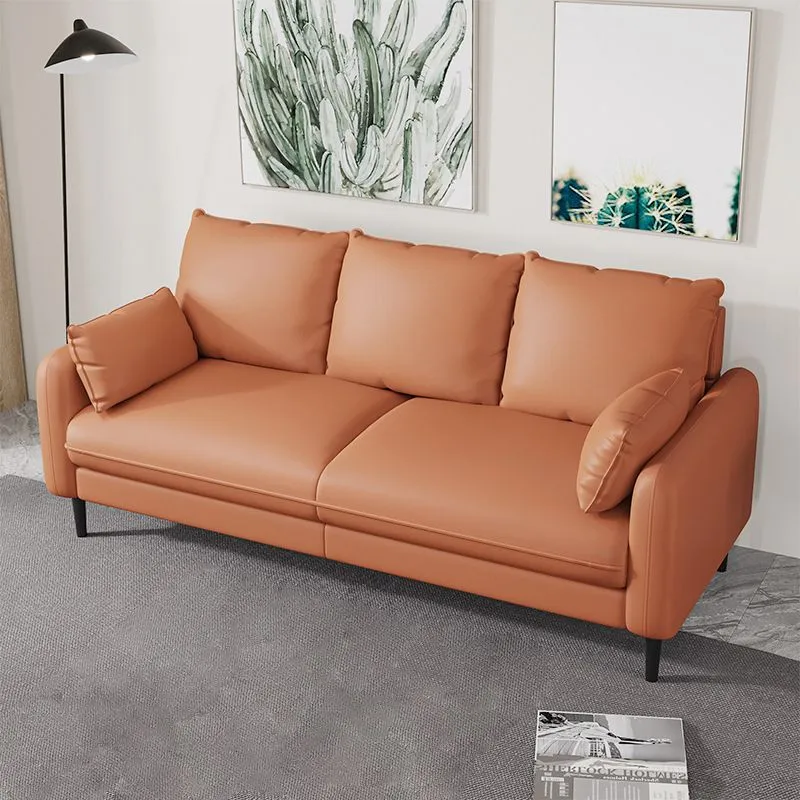 Divano standard ecopelle con braccioli quadrati per soggiorno con cuscini sostegno Clearhalo