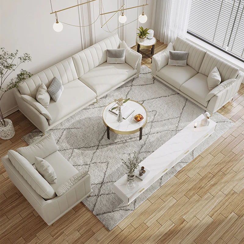 Divano standard fisso con bracciolo superiore, resistente alle macchie, bianco, da soggiorno Clearhalo