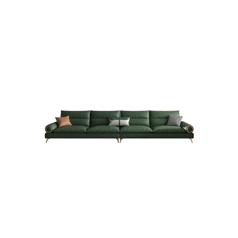 Divano standard moderno con braccioli arrotolati ecopelle e schienale cucito Clearhalo