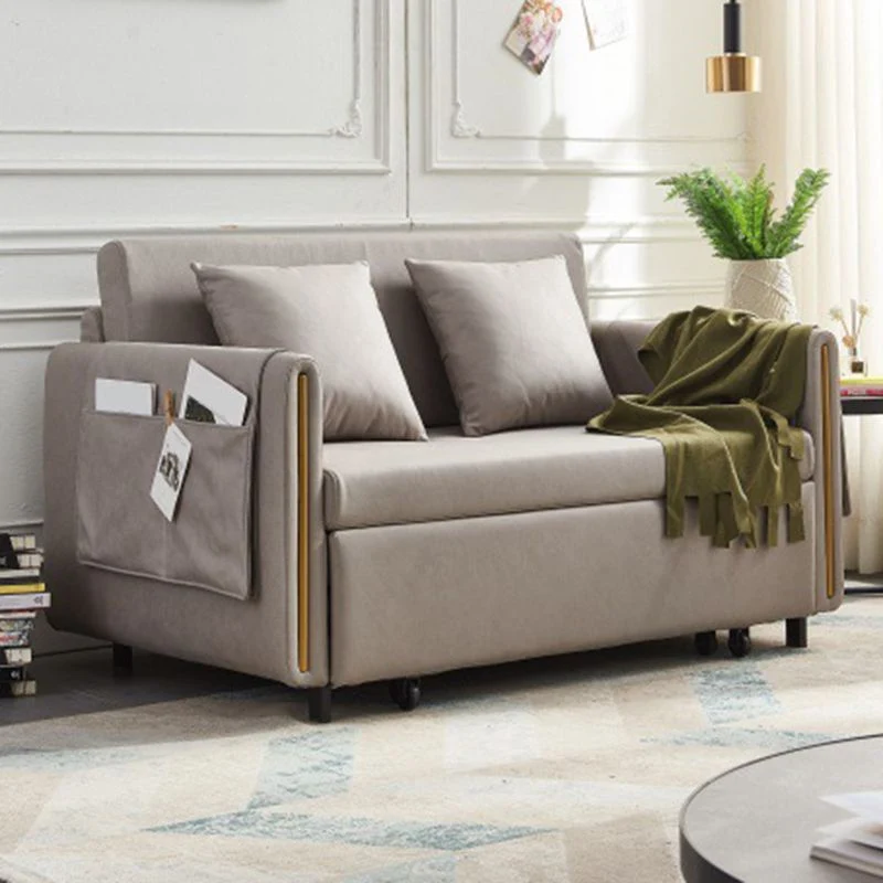 Divano trasformabile ecopelle con braccioli quadrati e letto con contenitore Clearhalo