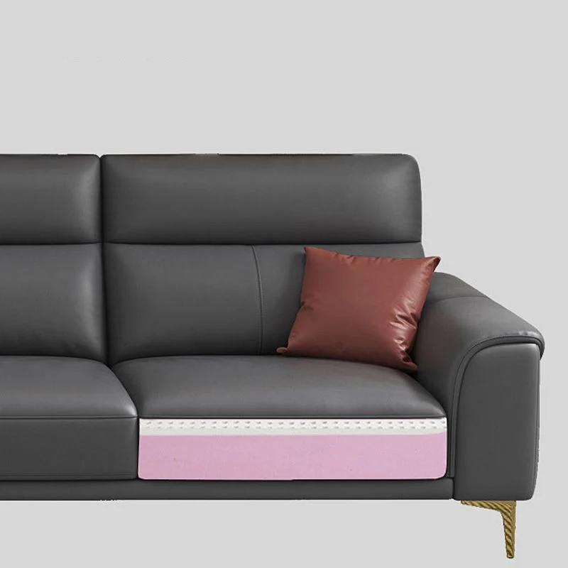 Divano vera pelle grigio scuro e chaise longue componibile con braccioli superiori per soggiorno Clearhalo