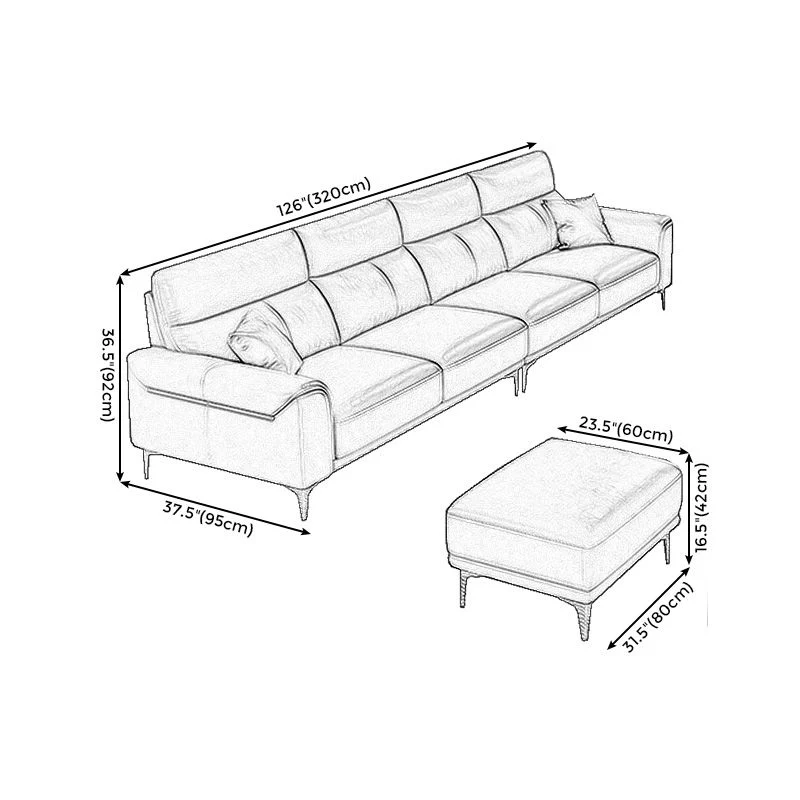Divano vera pelle grigio scuro e chaise longue componibile con braccioli superiori per soggiorno Clearhalo