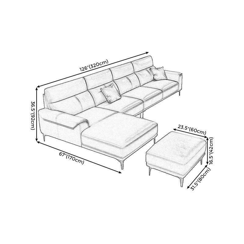 Divano vera pelle grigio scuro e chaise longue componibile con braccioli superiori per soggiorno Clearhalo