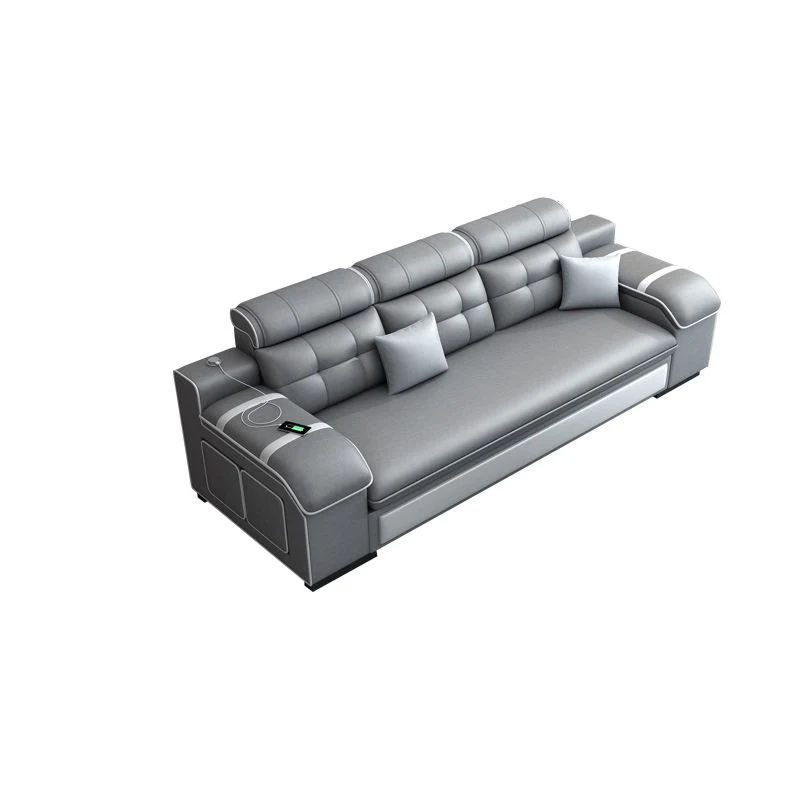 Divano/sezionale grigio contemporaneo con contenitore e USB per soggiorno Clearhalo