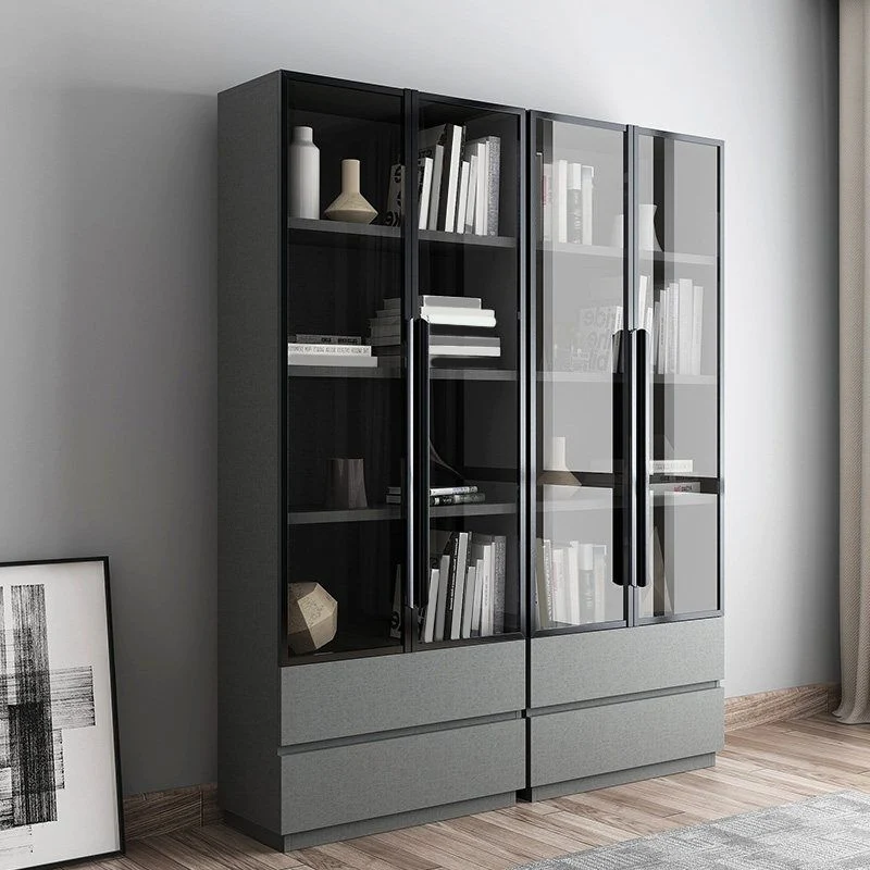 Espositore moderno finto legno Vetrina standard grigia per sala da pranzo Clearhalo