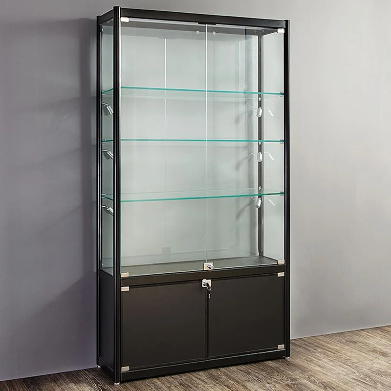 Espositore moderno metallo nero Curio Cabinet con porta di chiusura Clearhalo