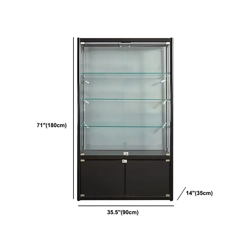 Espositore moderno metallo nero Curio Cabinet con porta di chiusura Clearhalo